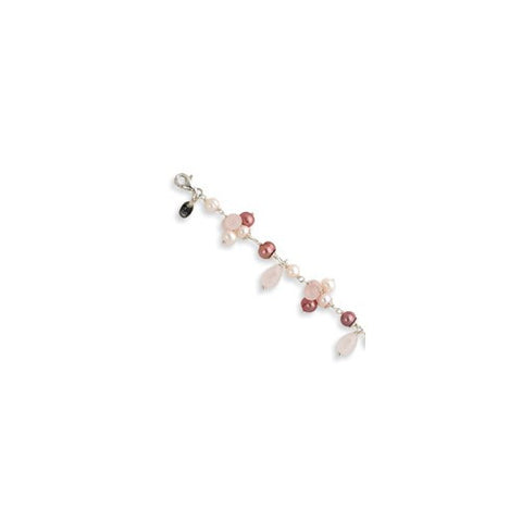 Sterling Silver Rose Qtz Red Pink Cultured Pearl Red  Necklace