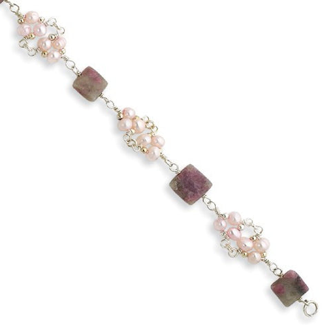Sterling Silver Pink Cultured Pearl &  Bracelet
