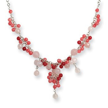 Sterling Silver Cherry, Rose, Strawberry Quartz Necklace