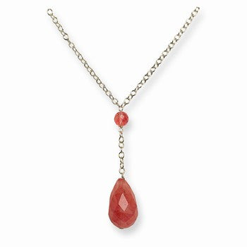 Sterling Silver Cherry Quartz Teardrop Necklace