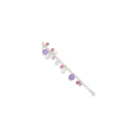 Sterling Silver Lavender Agate Clear Quartz Pink Agate Bracelet