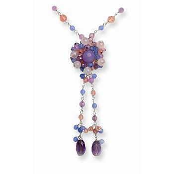 Sterling Silver Double Strand Lavender, Cherry, Blue, Amethyst Necklace