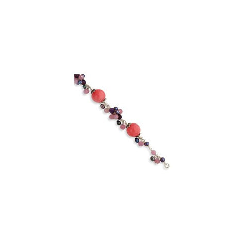 Sterling Silver Pink Lavender Agate Amethyst Fw Cult Pearl Bracelet