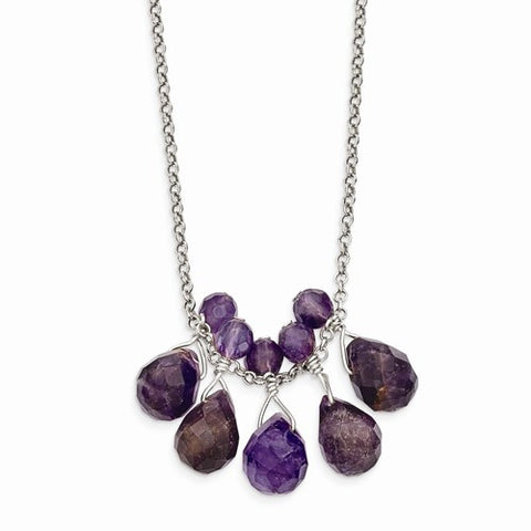 Sterling Silver Strand Amethyst, Lilac Crystal Necklace