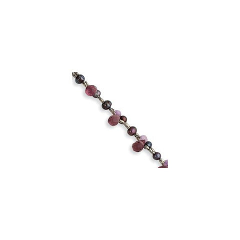 Sterling Silver Amethyst Lavender Agate Gray Cultured Pearl Bracelet