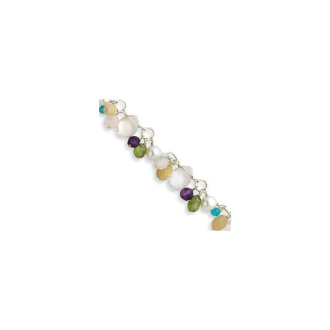 Sterling Silver Multicolored Quartz Cultured Pearl Yellow Bracelet