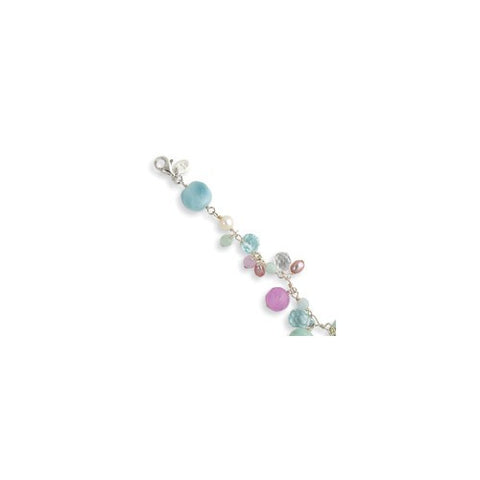Sterling Silver Blue Crystal Amazonite Lavender Qtz Cult Pearl Bracelet