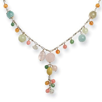Sterling Silver , Aventurine, Multicolored Quartz Necklace