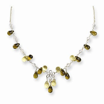 Sterling Silver Smokey, Yello Clear Crystal Necklace