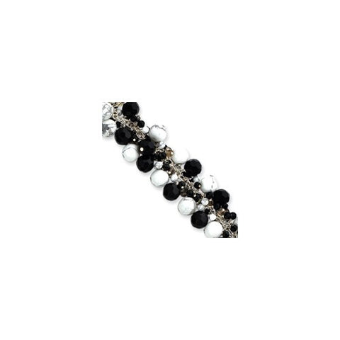 Sterling Silver Howlite Black & Smoky Quartz Crystal Bracelet