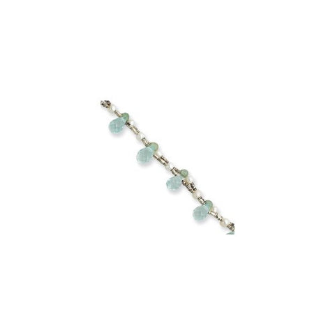 Sterling Silver Blue Crystal White Cultured Pearl Aventurine Bracelet