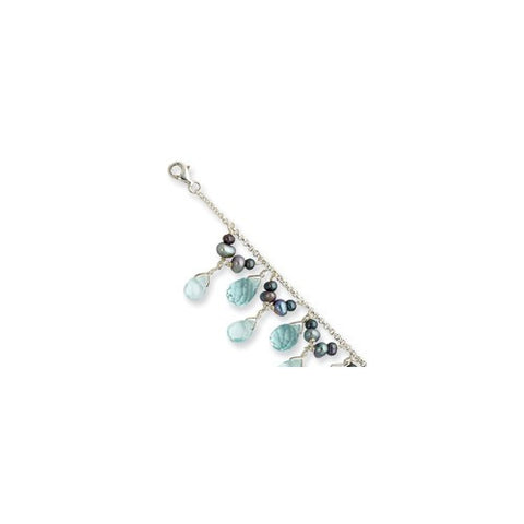 Sterling Silver Blue Crystal Freshwater Cultured Peacock Pearl Bracelet