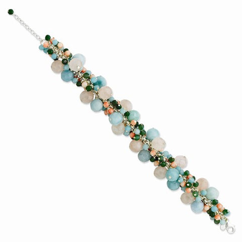 Sterling Silver Rose & Cherry Qtz Amazonite Fw Cultured Pearl Bracelet