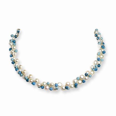 Sterling Silver Cultured Button Pearl, Dyed Howlite, Turquoise Necklace