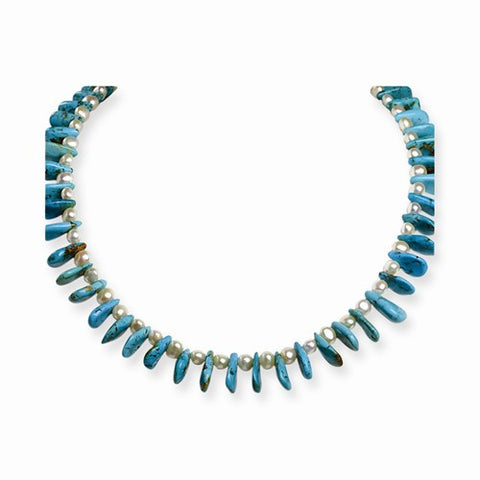 Sterling Silver Freshwater Cultured Pearl & Turquoise Necklace