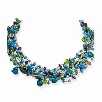 Sterling Silver Howlite, Turquoise, Amethyst, Crystal, Fluorite Necklace