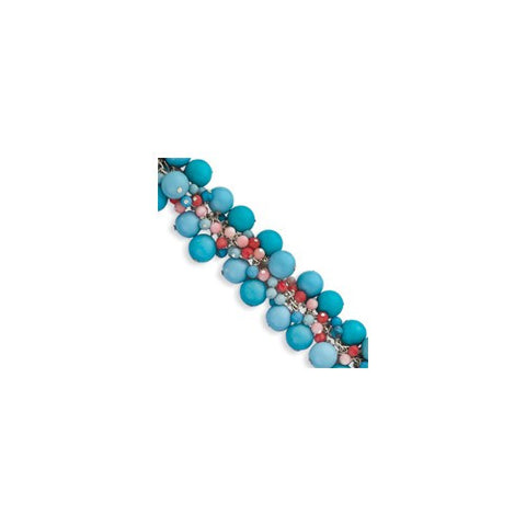 Sterling Silver Blue & Pink Agate Turquoise Red Quartz Bracelet