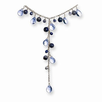 Sterling Silver Blue Crystal & Sodalite Drop Dangle Necklace