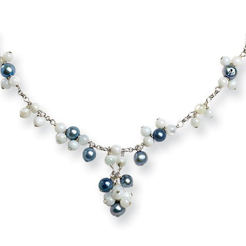 Sterling Silver White , Agate, Blue Cultured Pearl Necklace