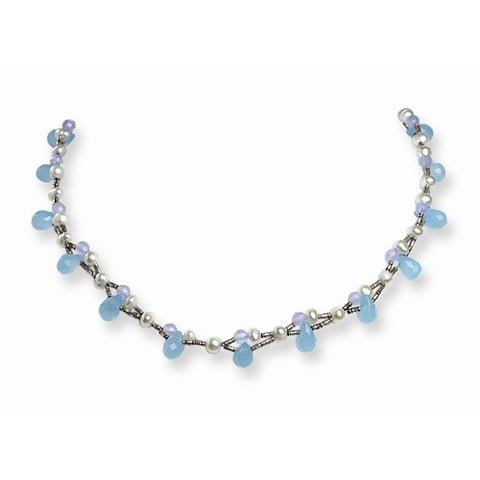Sterling Silver Blue Agate, Freshwater Cultured Blue Pearl Necklace