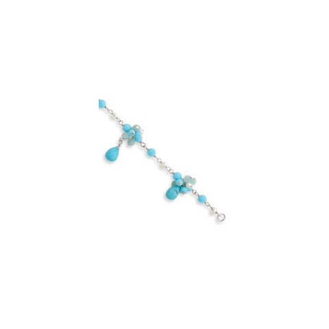 Sterling Silver Blue Agate Amazonite Cultured Pearl Bracelet