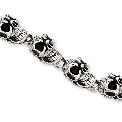 Sterling Silver Antiqued Skull Bracelet