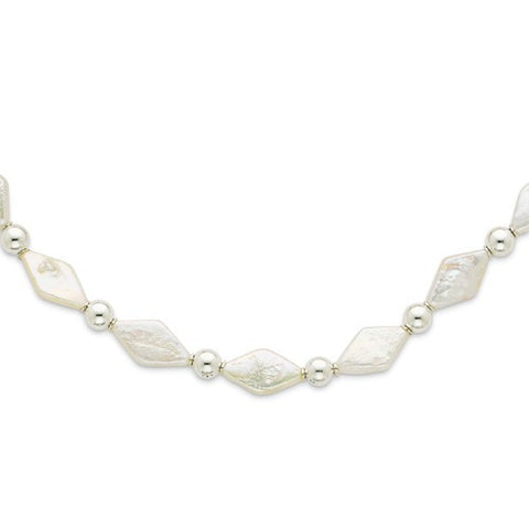 Sterling Silver Diamond Shaped Cultured Pearl & Bead Necklace