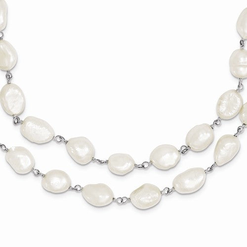 Sterling Silver Double Strand FW Cultured Pearl Necklace ...