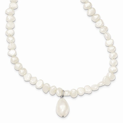 Sterling Silver Freshwater Cultured Pearl Drop Necklace
