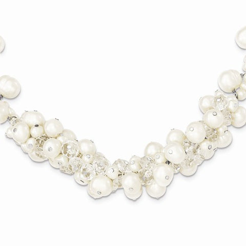 Sterling Silver Clear Crystal and FW Pearl Necklace