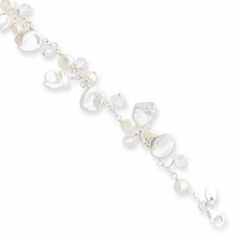 Sterling Silver Freshwater Cultured Pearl & Rock Quartz Bracelet