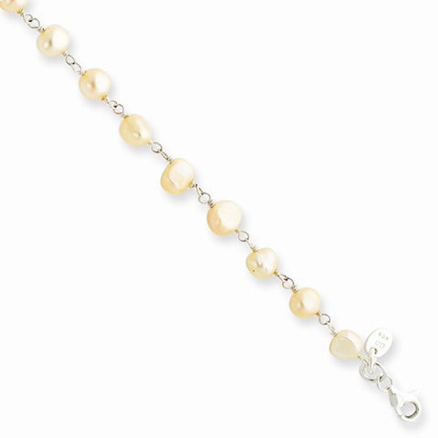 Sterling Silver Freshwater Cultured Peach Pearl Bracelet