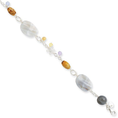 Sterling Silver Botswana Agate Labradorite  Crystal Bracelet