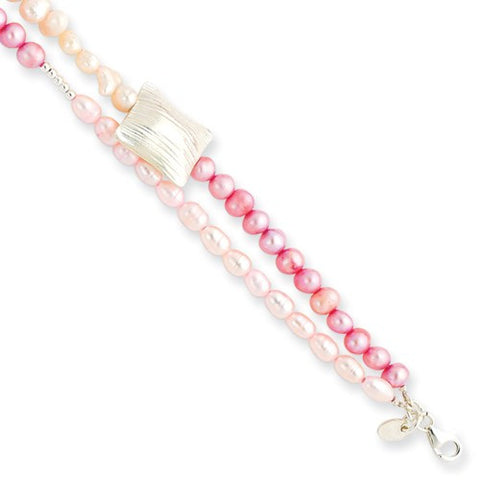 Sterling Silver Lavender Peach Pink Cultured Pearl Bracelet