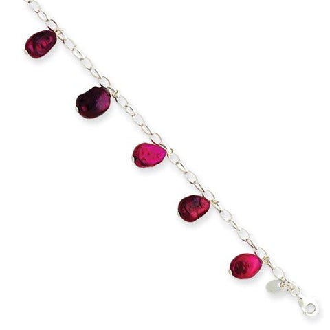 Sterling Silver Dark Purple Cultured Pearl Bracelet