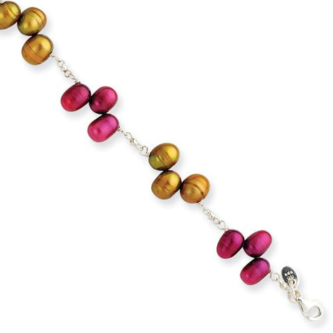 Sterling Silver Gold En & Purple Cultured Pearl Bracelet