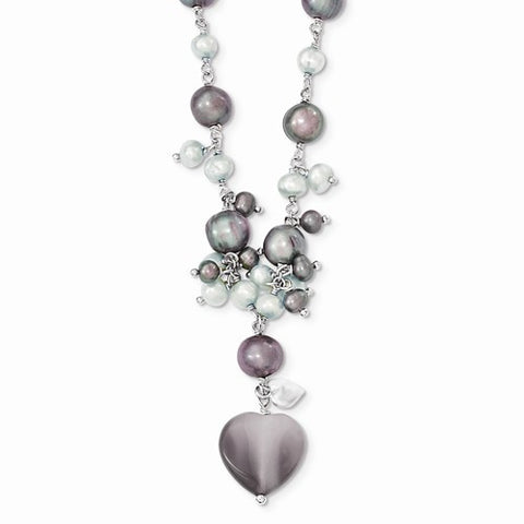 Sterling Silver Botswana Agate, FW Cultured Peacock & Ltblue Pearl Necklace