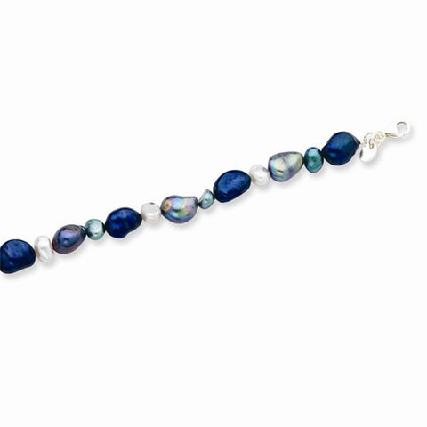 Sterling Silver Multi-Blues Freshwater Cultured Pearl Bracelet