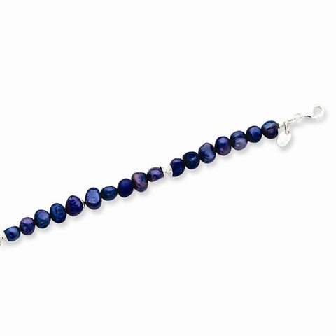 Sterling Silver Blue Agate Dark Blue Cultured Pearl Bracelet