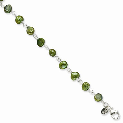 Sterling Silver Green Freshwater Cultured Pearl Bracelet