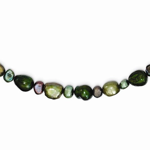 Sterling Silver Dk Green, Dk Purple, Olivine FW Cultured Pearl Necklace