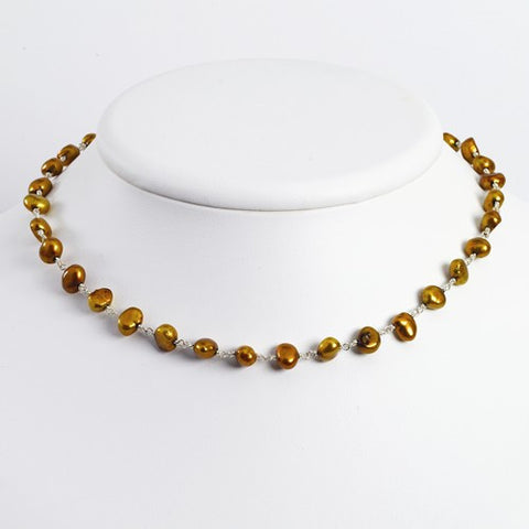 Sterling Silver Golden Brown FW Cultured Pearl Necklace