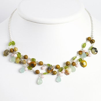 Sterling Silver Green Apple , , Peridot, Mother Of Pearl Necklace