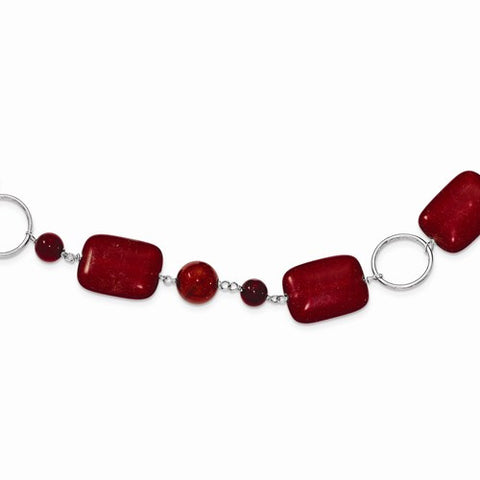 Sterling Silver Red Coral, Red Agate, Red Stone Necklace