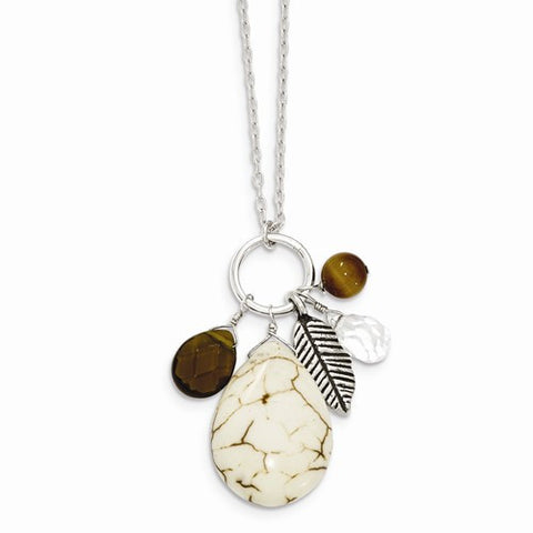 Sterling Silver Crazy Lace Agate, Clear & Smokey Quartz, Tiger Eye Necklace