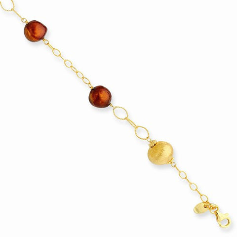 Sterling Silver & Vermeil Brown Freshwater Cultured Pearl Bracelet
