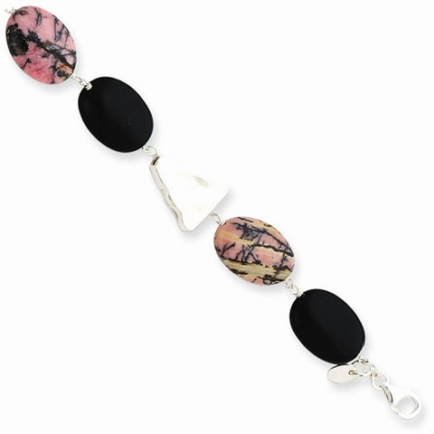 Sterling Silver Onyx Rhodonite Bracelet
