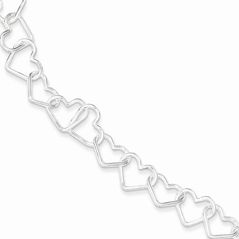 Sterling Silver Polished Fancy Large Heart Link Bracelet