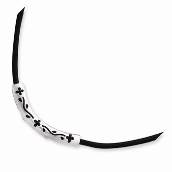 Sterling Silver Solid Satin Slide On Black Rubber Cord Necklace