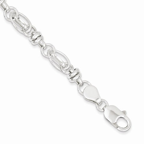 Sterling Silver Polished Diamond-Cut Fancy Link Bracelet